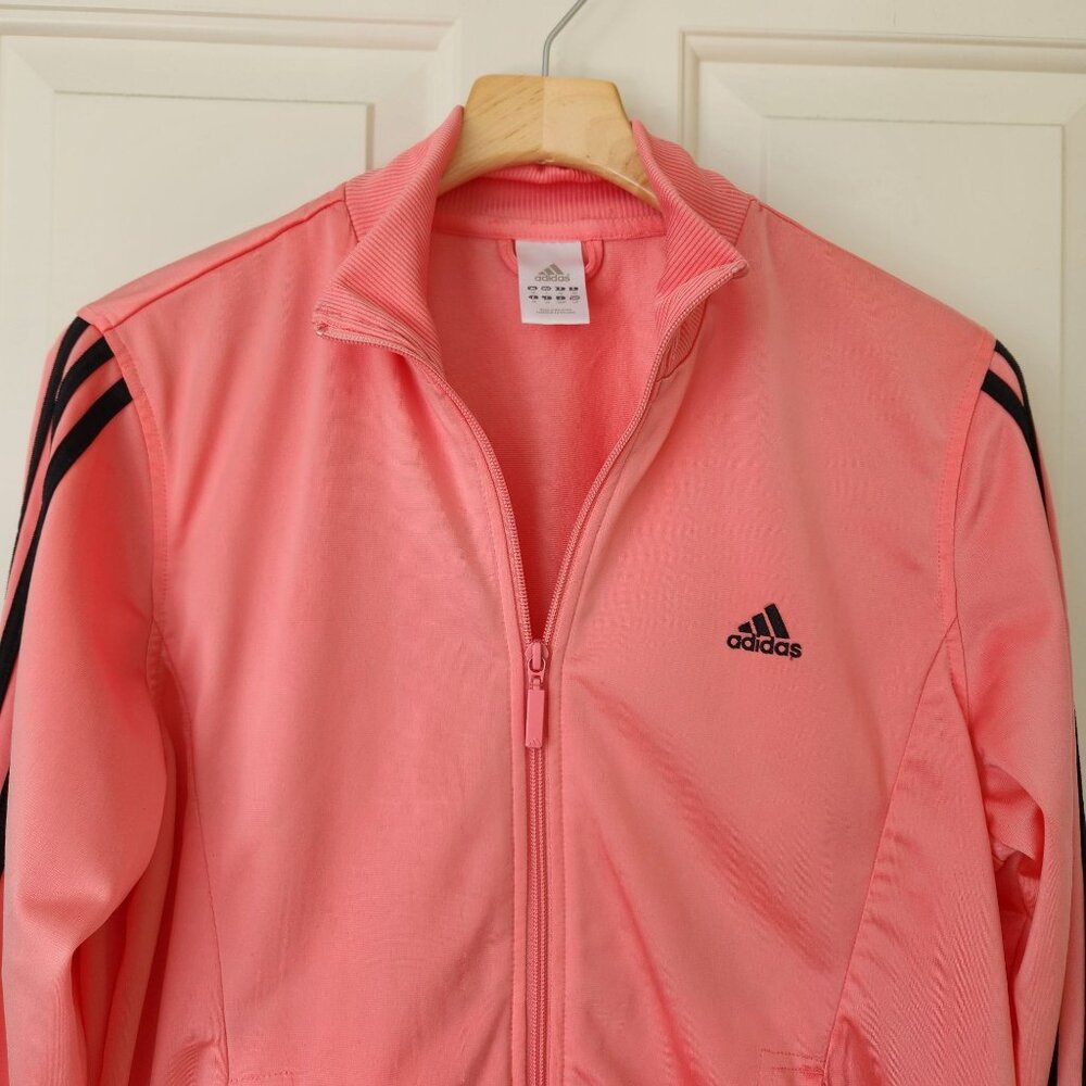 Adidas Peach Pink Full-Zip Track Jacket Stripes Sporty Athletic Glam Feminine - Picture 3 of 11